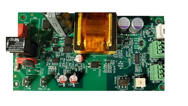 Close-up of a circuit board representing ControlAir smart intelligence technology for golf course fans by Performance Fans