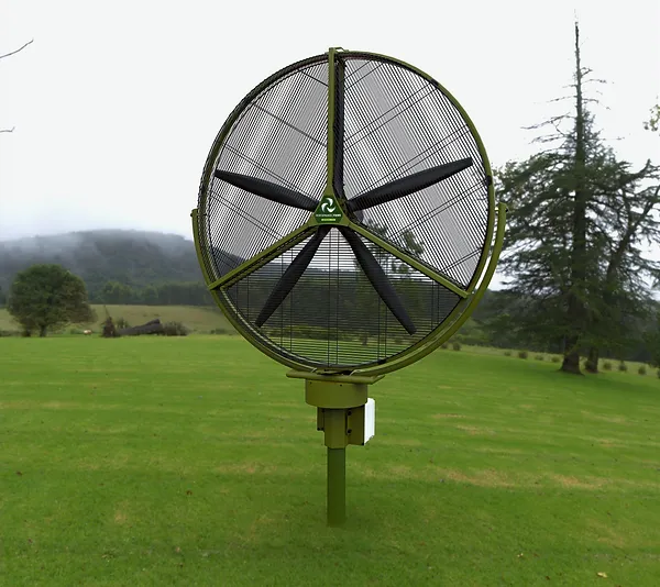 Close-up of an advanced golf course fan blade for precise turf airflow