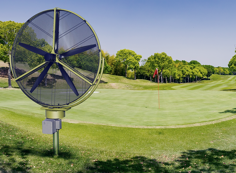 Large energy-efficient fan for golf course greens cooling and turf maintenance